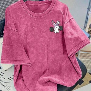 Women's Minimalist Printed Round Neck Short Sleeve Washed Cotton T-Shirt Cute T Shirt Washed T Shirt Anti-Wrinkle Cotton T-Shirt