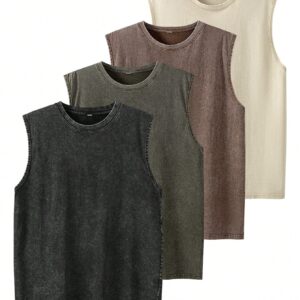 One-Piece Set Men's Vintage Washed Tank Top Oversized Crewneck Sleeveless Casual Streetwear Soft Breathable Spring Summer Fall Gym Tee